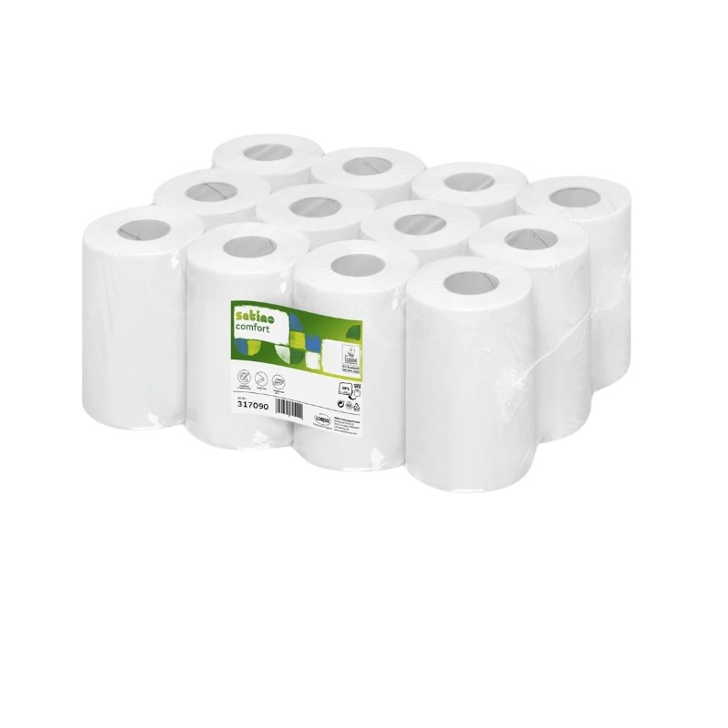 Satino Comfort - Handtuch mit Mittelzug - 2-lagig - recycelt weiß - 68 m - Packung mit 12 Rollen (CF1)